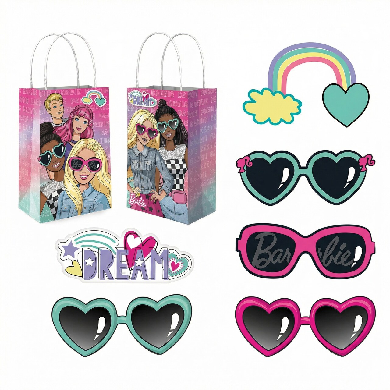 Barbie Dream Together Multicolor Create-Your-Own Paper Gift Bags w/ Add-Ons, Pack of 8, 8.25 x 5 x 3.25 Party Favor Bags for Kids Birthday Treats